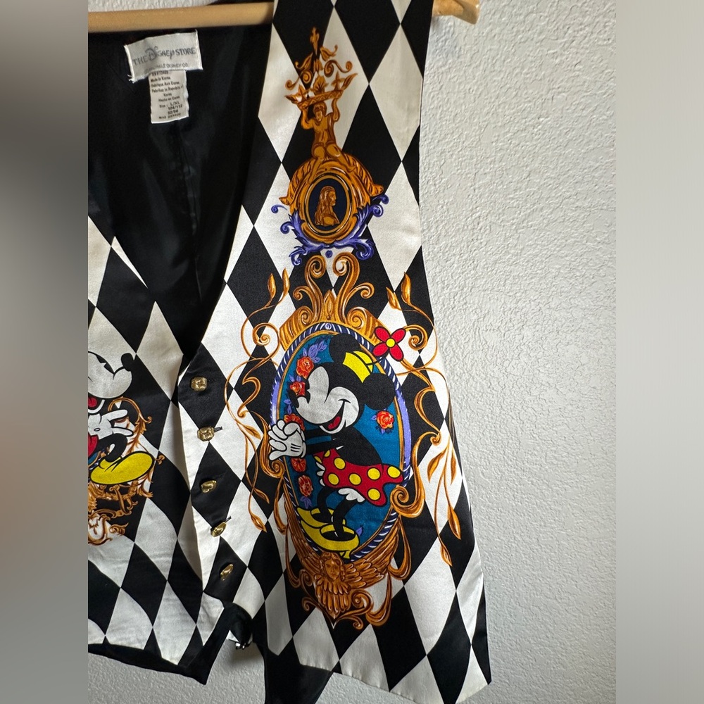Rare Vintage The Disney Store Retro Mickey Print Silk Waistcoat β Size 10/12 - Picture 2 of 6